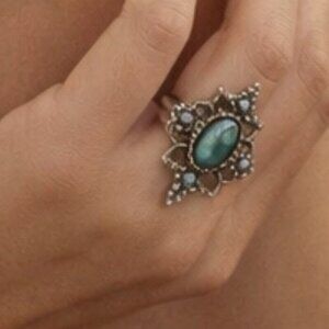 Vintage Avon Sierra Ring Faux Turquoise Silver Tone Statement Jewelry
